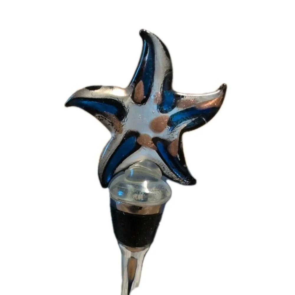 BOXED Glass Starfish/ ‎ Stainless Steel Wine Bottle Stopper Handcrafted